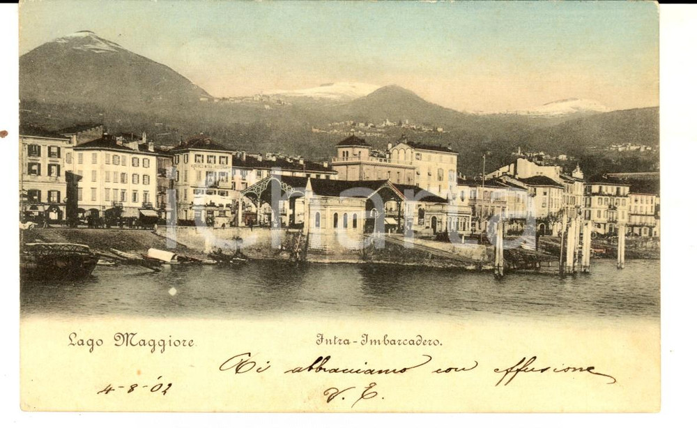 Cartolina originale da collezione 1902 VERBANIA INTRA Imbarcadero sul Lago MAGGIORE Cartolina postale FP VG 1