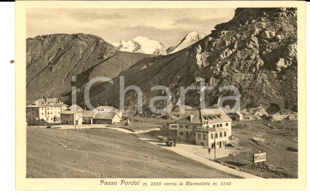 Cartolina originale da collezione 1930 ca PASSO PORDOI BL Veduta con la MARMOLADA Cartolina pubblicitÃ  LAMPO 1