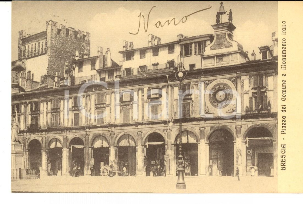 Cartolina originale da collezione 1910 BRESCIA Piazza del Comune e Monumento all Italia Cartolina FP VG 1