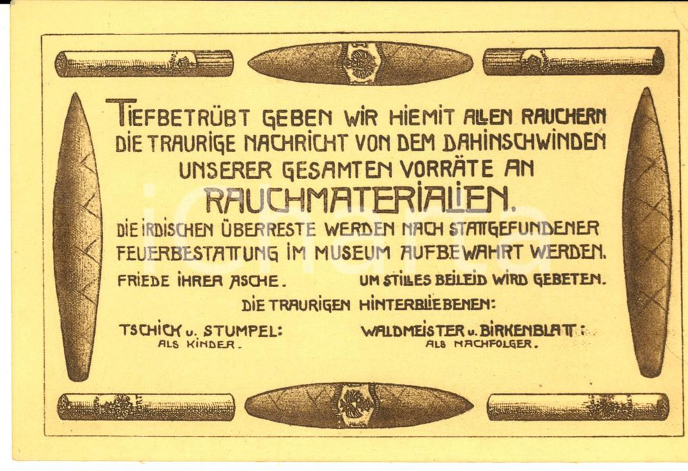 Cartolina originale da collezione 1917 GERMANIA Sigari e sigarette Cartolina pubblicitaria ILLUSTRATA CURIOSA 1
