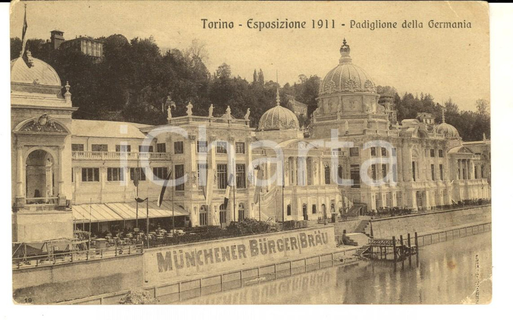 1911 EXPO TORINO Padiglione GERMANIA *Cartolina pubblicità MUNCHENER BURGER BRAU