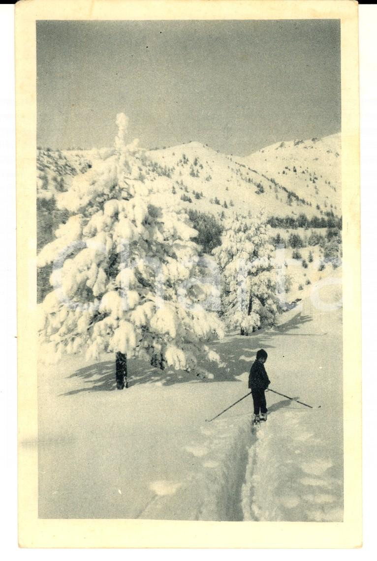 Cartolina originale da collezione 1930 ca CLAVIERES TO Pista da sci con bambino Cartolina ALBERGO SAVOIA FP 1