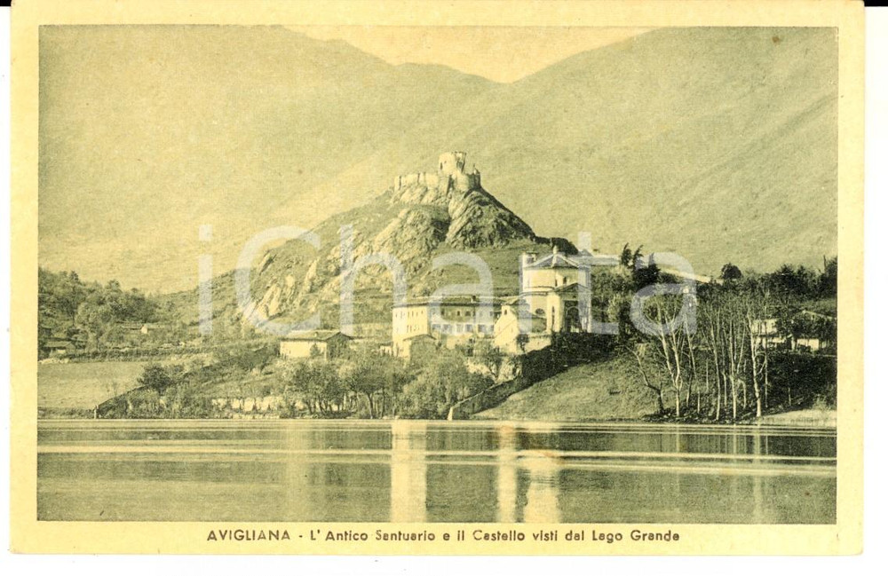 Cartolina originale da collezione 1943 AVIGLIANA TO Antico santuario e castello dal Lago Grande Cartolina FP 1