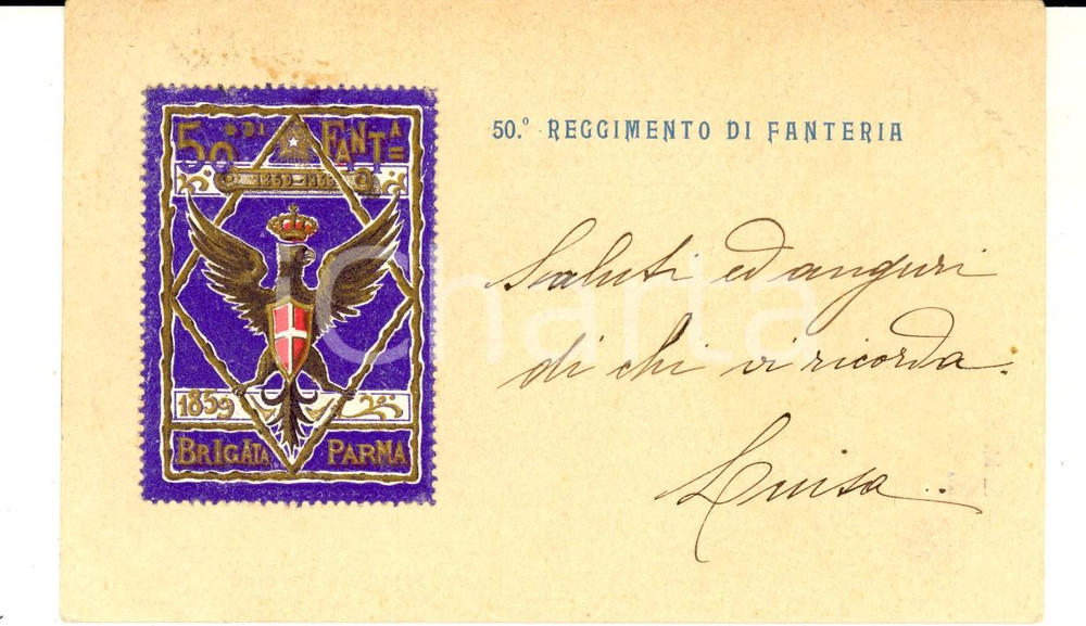 Cartolina originale da collezione 1903 REGIO ESERCITO 50Â° Reggimento Fanteria BRIGATA PARMA Cartolina FP VG 1