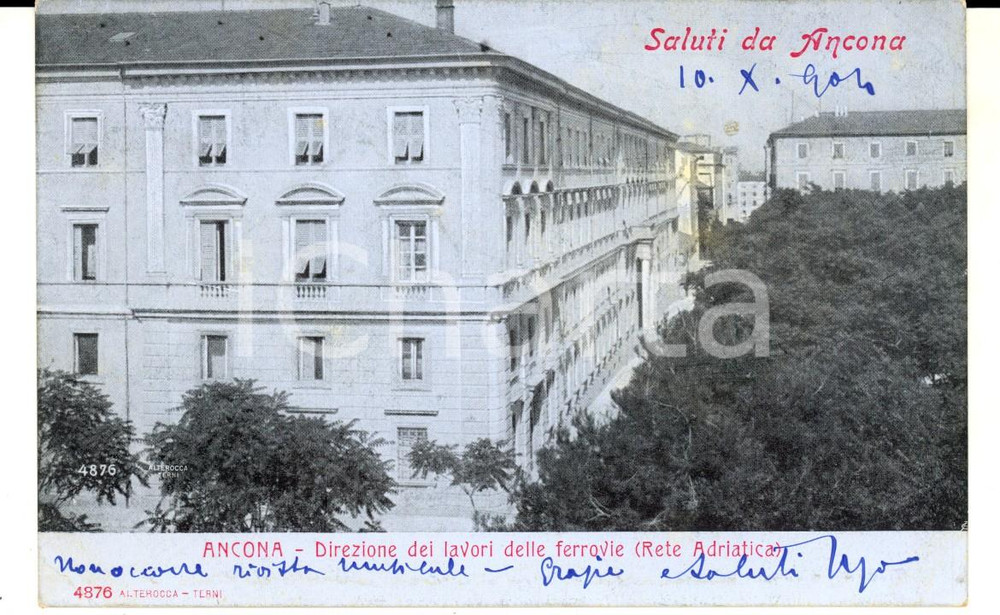 Cartolina originale da collezione 1904 ANCONA Direzione lavori ferrovie RETE ADRIATICE Cartolina FP VG 1