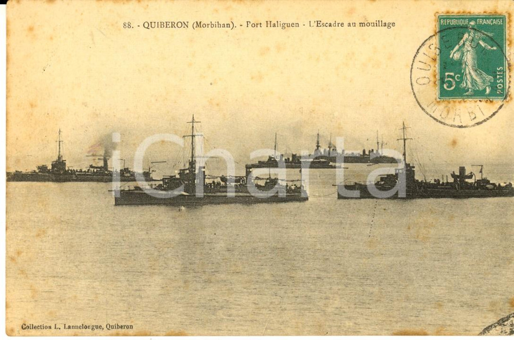 Cartolina originale da collezione 1910 ca QUIBERON MORBIHAN Port Haliguen  Escadre au mouillage Carte postale 1
