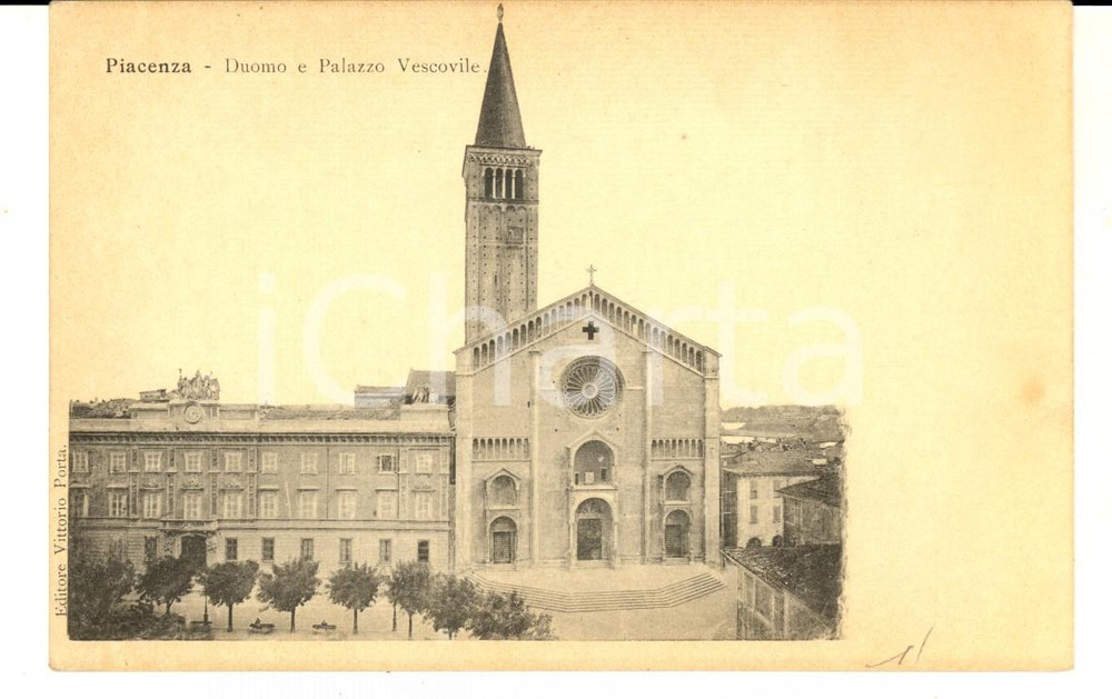 Cartolina originale da collezione 1900 ca PIACENZA Duomo e Palazzo Vescovile Cartolina postale FP NV 1