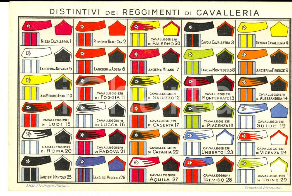 Cartolina originale da collezione 1930 ca ESERCITO ITALIANO Distintivi Reggimenti Cavalleria Cartolina ILLUSTRATA 1