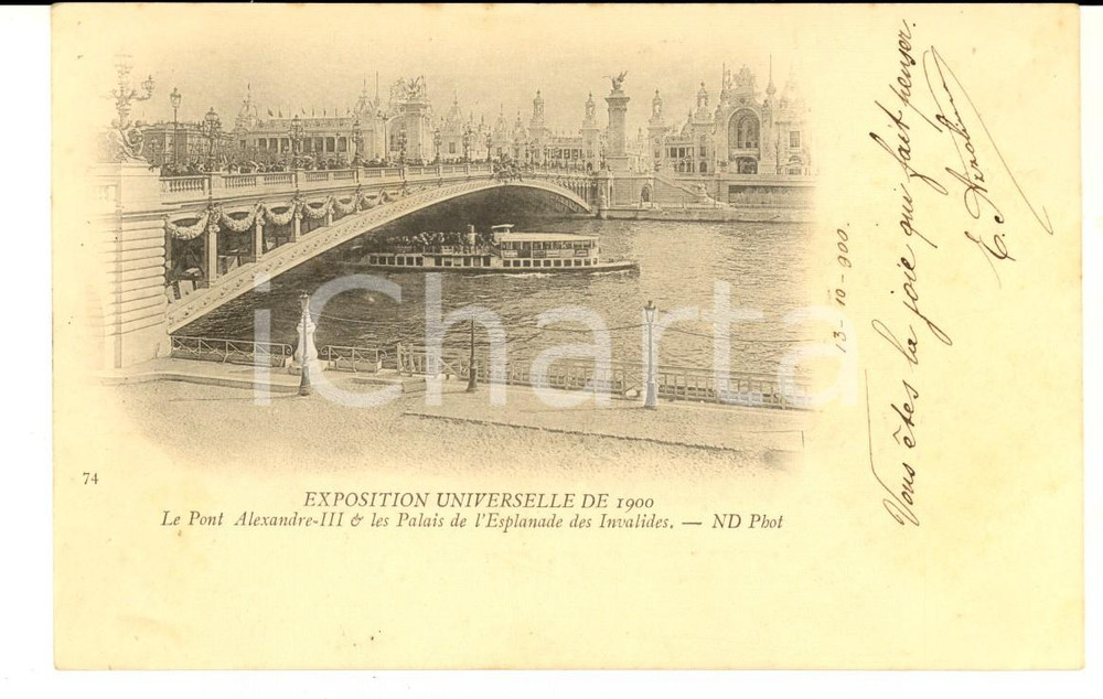 Cartolina originale da collezione 1900 EXPO PARIS Pont ALEXANDRE  Invalides Carte postale ANIMEE bateau FP VG 1