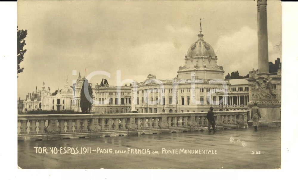 Cartolina originale da collezione 1911 EXPO TORINO Padiglione FRANCIA visto dal Ponte Monumentale Cartolina FP VG 1