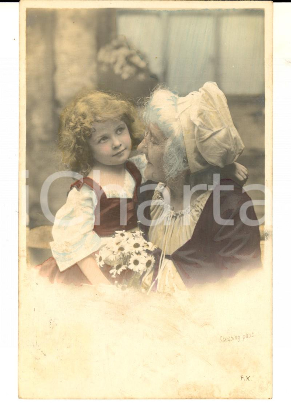 Cartolina originale da collezione 1906 COSTUMI Una nonna con la nipotina Cartolina VINTAGE FP VG 1