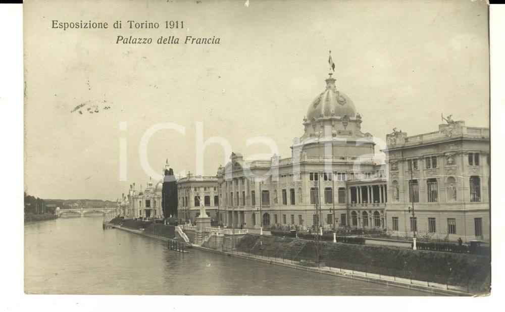 Cartolina originale da collezione 1911 EXPO TORINO Palazzo della FRANCIA visto dal Po Cartolina FP VG 1