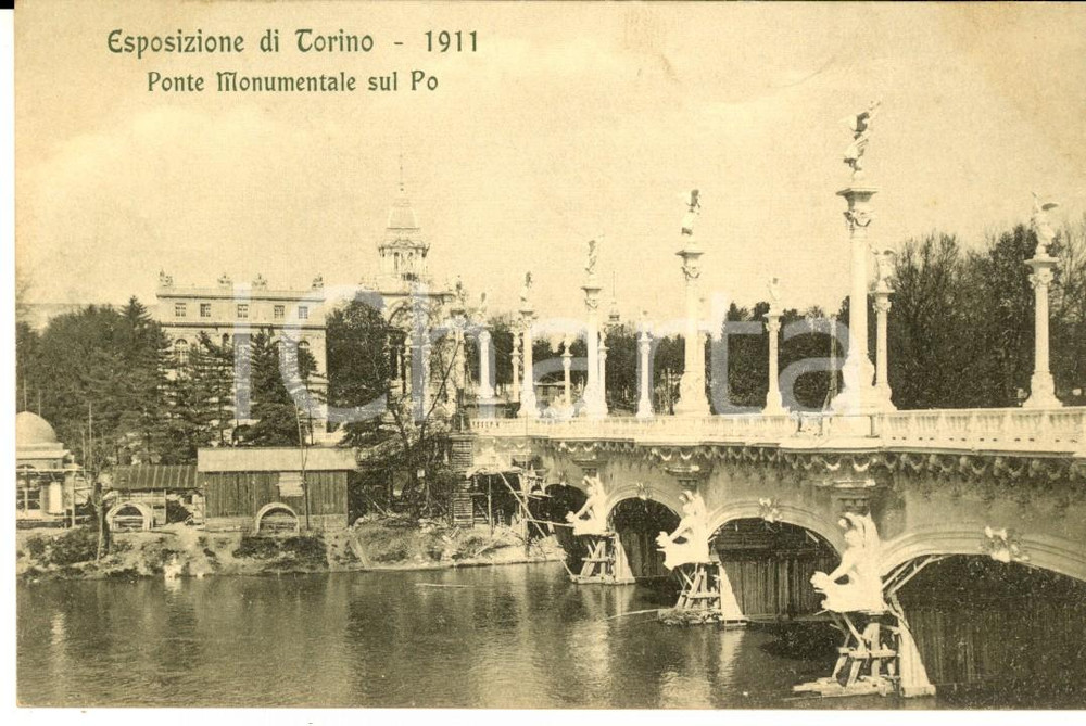 Cartolina originale da collezione 1911 EXPO TORINO Ponte monumentale sul Po Cartolina postale FP NV 1