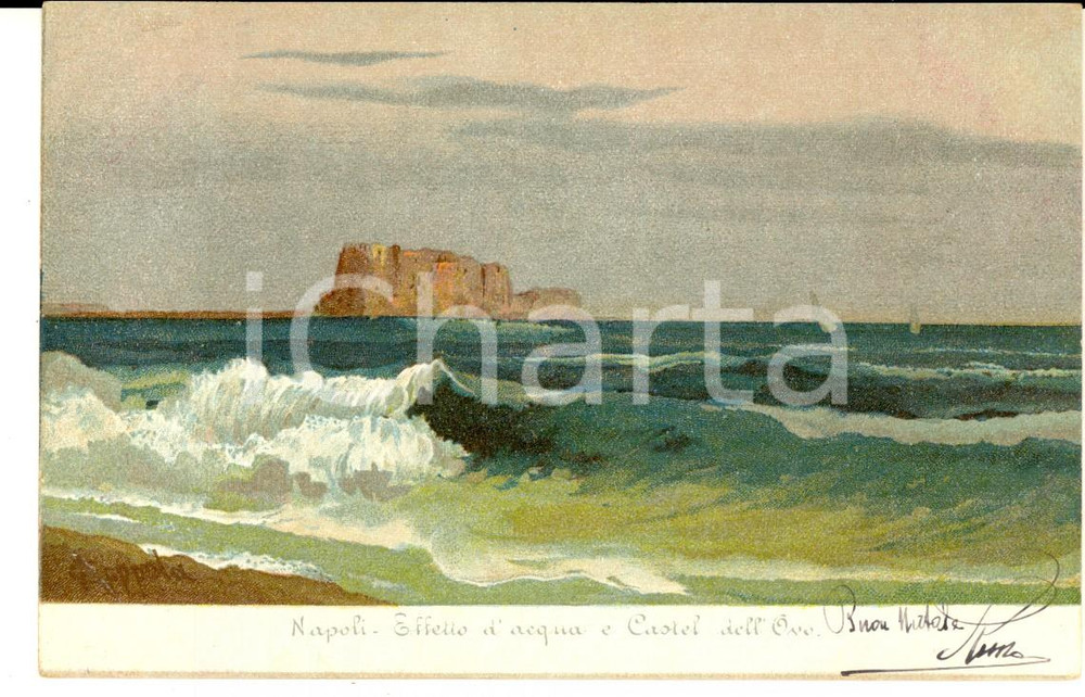 Cartolina originale da collezione 1900 ca NAPOLI Effetto d acqua e Castel DELL OVO Cartolina ILLUSTRATA FP VG 1
