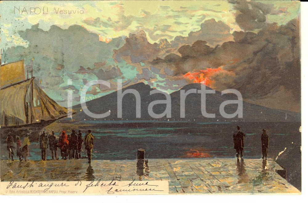 Cartolina originale da collezione 1901 NAPOLI Vesuvio in attivitÃ  Cartolina  VINTAGE ILLUSTRATA FP VG 1
