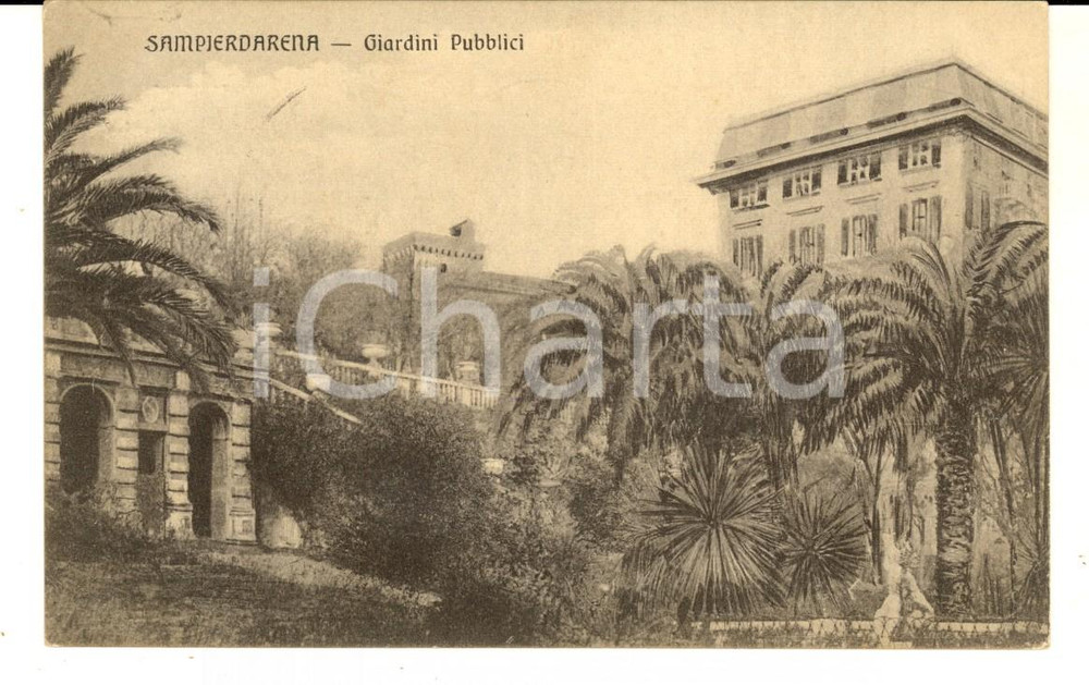 Cartolina originale da collezione 1914 GENOVA SAMPIERDARENA Veduta dei giardini pubblici Cartolina FP VG 1
