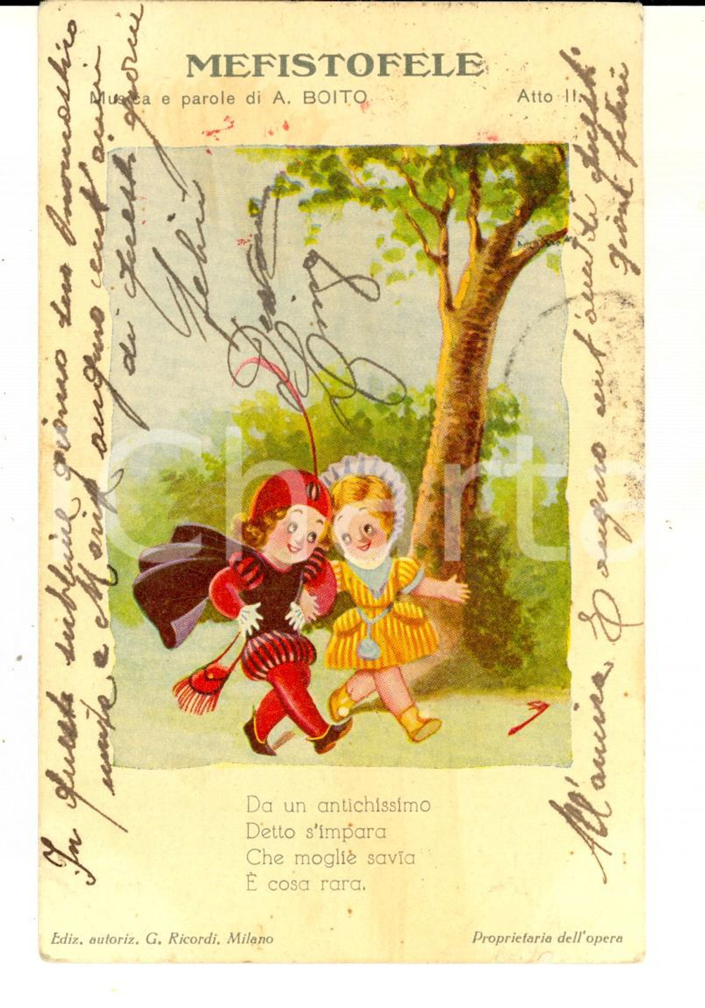 Cartolina originale da collezione 1927 Arrigo BOITO Mefistofele  Moglie savia Ã¨ cosa rara Cartolina ILLUSTRATA 1