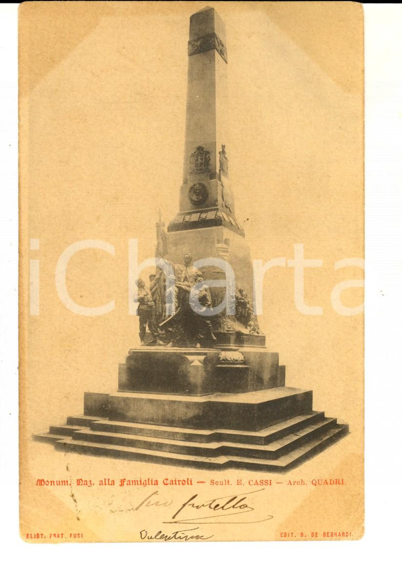 Cartolina originale da collezione 1900 ca PAVIA Monumento alla famiglia CAIROLI Cartolina ILLUSTRATA FP VG 1