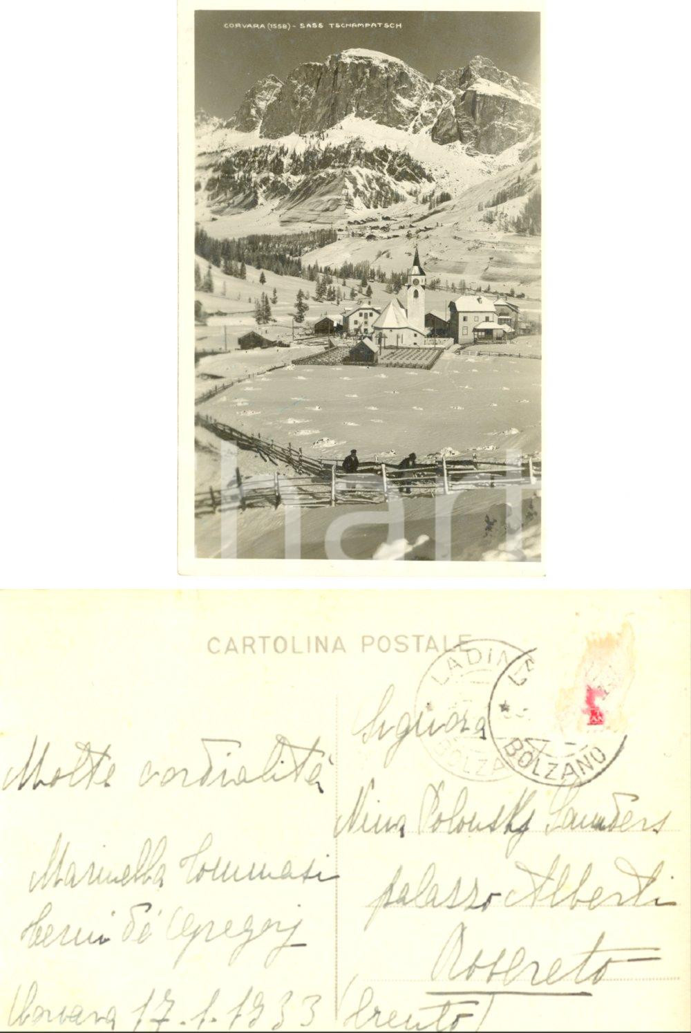 Autografo originale 1933 CORVARA IN BADIA BZ Sass Tschampatsch Marinella TOMMASI CERVI DE GREGORI 1