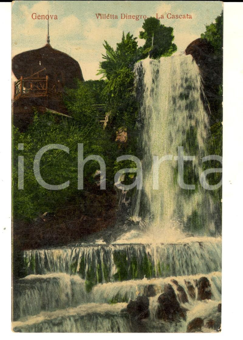 Cartolina originale da collezione 1909 GENOVA Villetta DINEGRO  La cascata Cartolina postale ILLUSTRATA FP VG 1