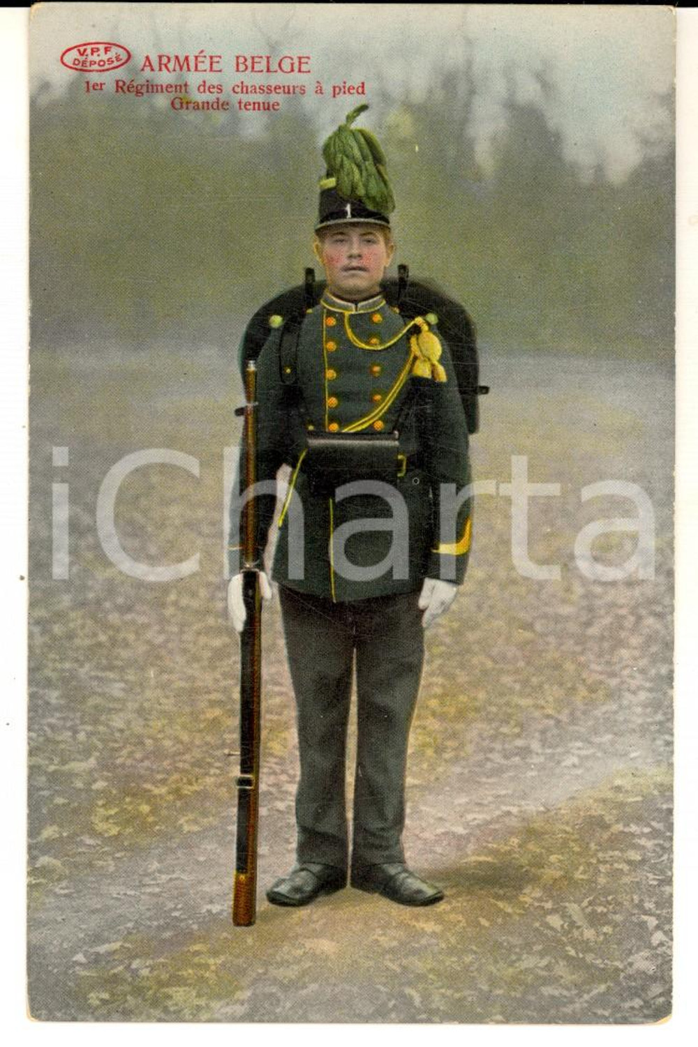 Cartolina originale da collezione 1915 ca ARMEE BELGE 1er RÃ©giment chasseurs Ã  pied  Grand tenue Carte postale 1