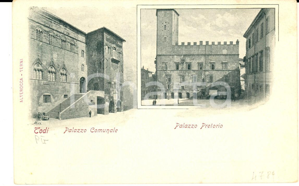 1900 ca TODI (PG) Palazzo Comunale e Palazzo Pretorio *Cartolina postale FP NV