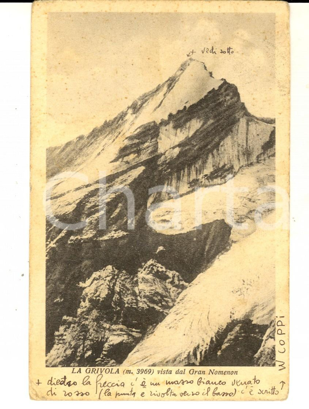 Cartolina originale da collezione 1951 VALLE D AOSTA Veduta della GRIVOLA dal GRAN NOMENON Cartolina FP VG 1