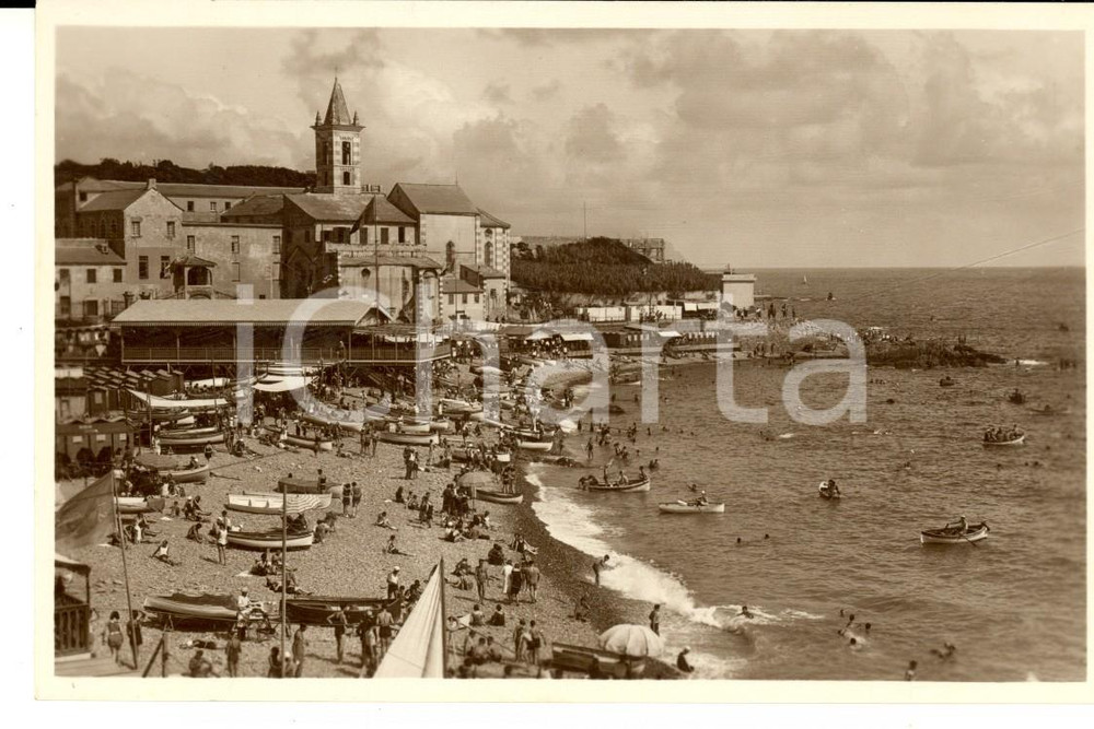 Cartolina originale da collezione 1930 ca GENOVA SAN GIULIANO Veduta della spiaggia Cartolina ANIMATA FP NV 1