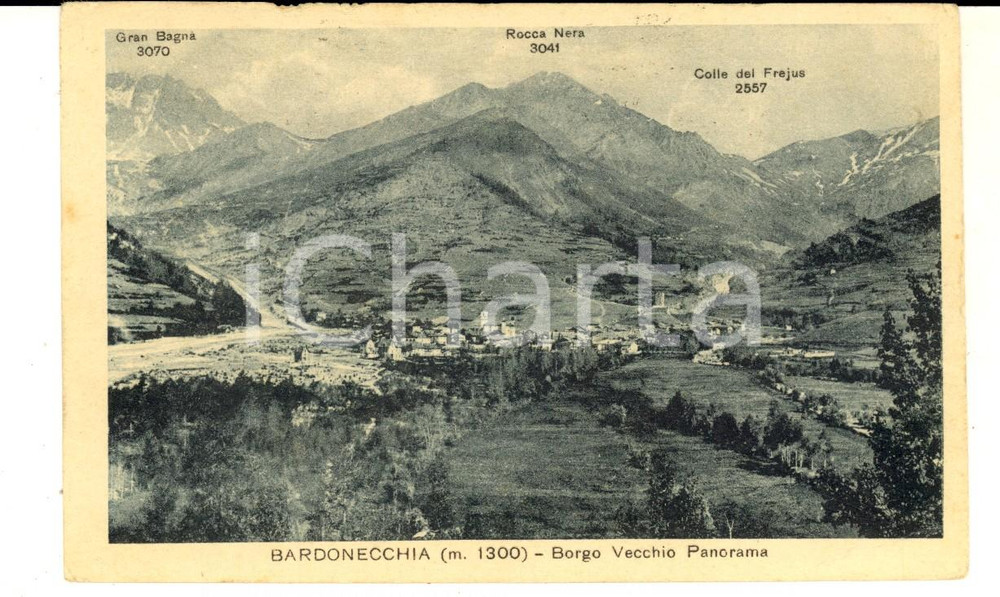Cartolina originale da collezione 1921 BARDONECCHIA TO Panorama BORGO VECCHIO con Rocca Nera Cartolina FP 1