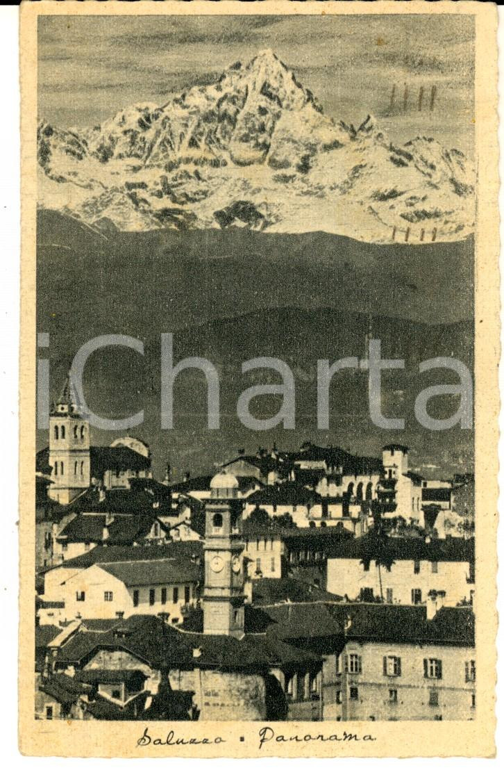 Cartolina originale da collezione 1944 SALUZZO CN Panorama della cittÃ  con le montagne Cartolina FP VG 1
