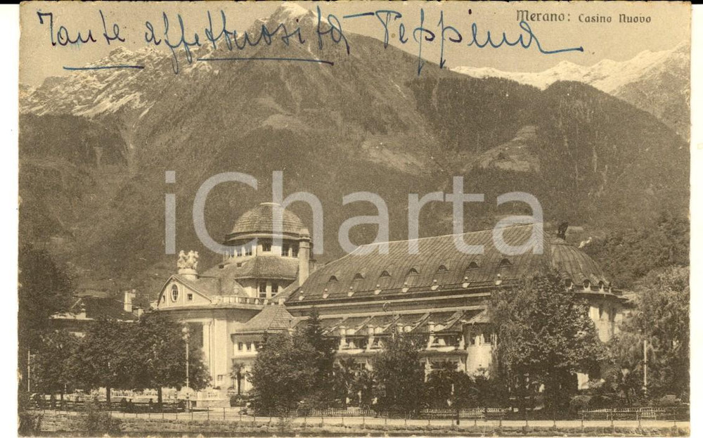 Cartolina originale da collezione 1930 ca MERANO BZ Veduta con il Casino Nuovo Cartolina postale FP VG 1