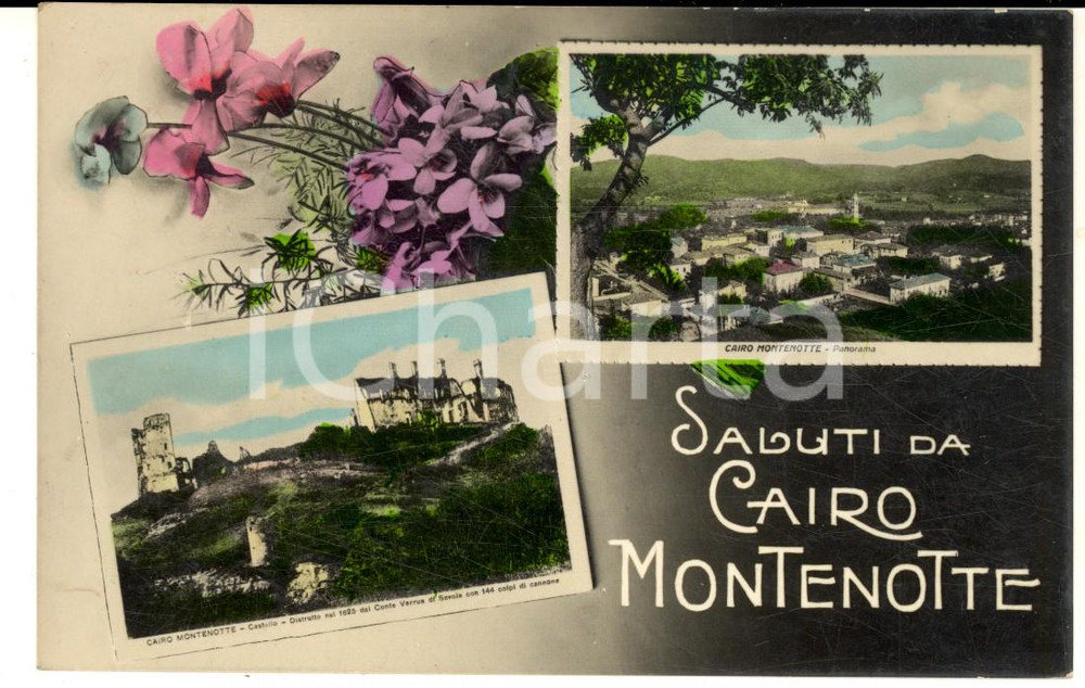 Cartolina originale da collezione 1931 CAIRO MONTENOTTE SV Vedutine con il castello distrutto Cartolina FP VG 1