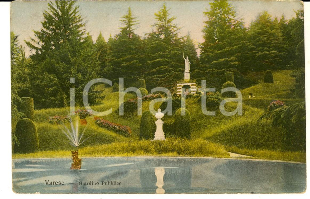Cartolina originale da collezione 1910 VARESE Veduta del giardino pubblico Cartolina postale ILLUSTRATA FP VG 1