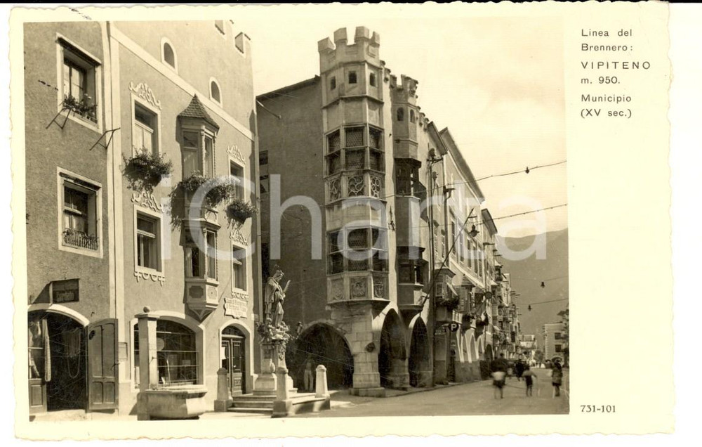 Cartolina originale da collezione 1943 VIPITENO BZ Veduta del Municipio Cartolina ANIMATA FP VG 1