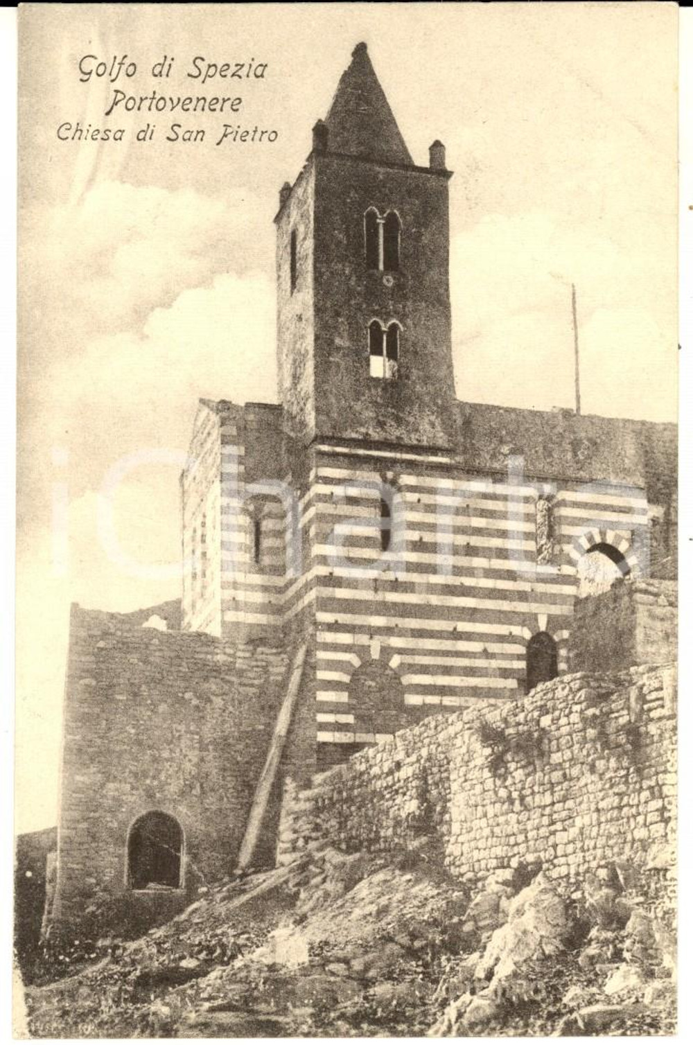 Cartolina originale da collezione 1907 PORTOVENERE SP Veduta della chiesa di SAN PIETRO Cartolina FP VG 1