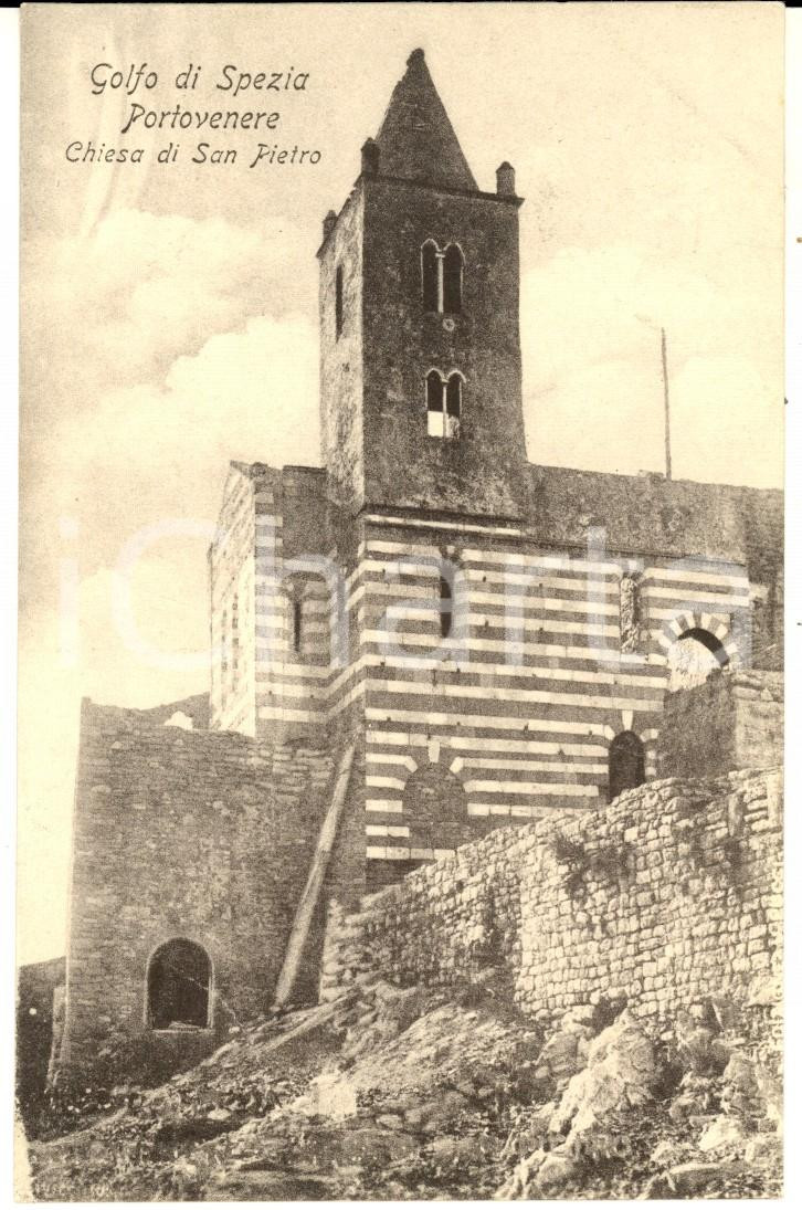 Cartolina originale da collezione 1907 PORTOVENERE SP Veduta della chiesa di SAN PIETRO Cartolina FP VG 1