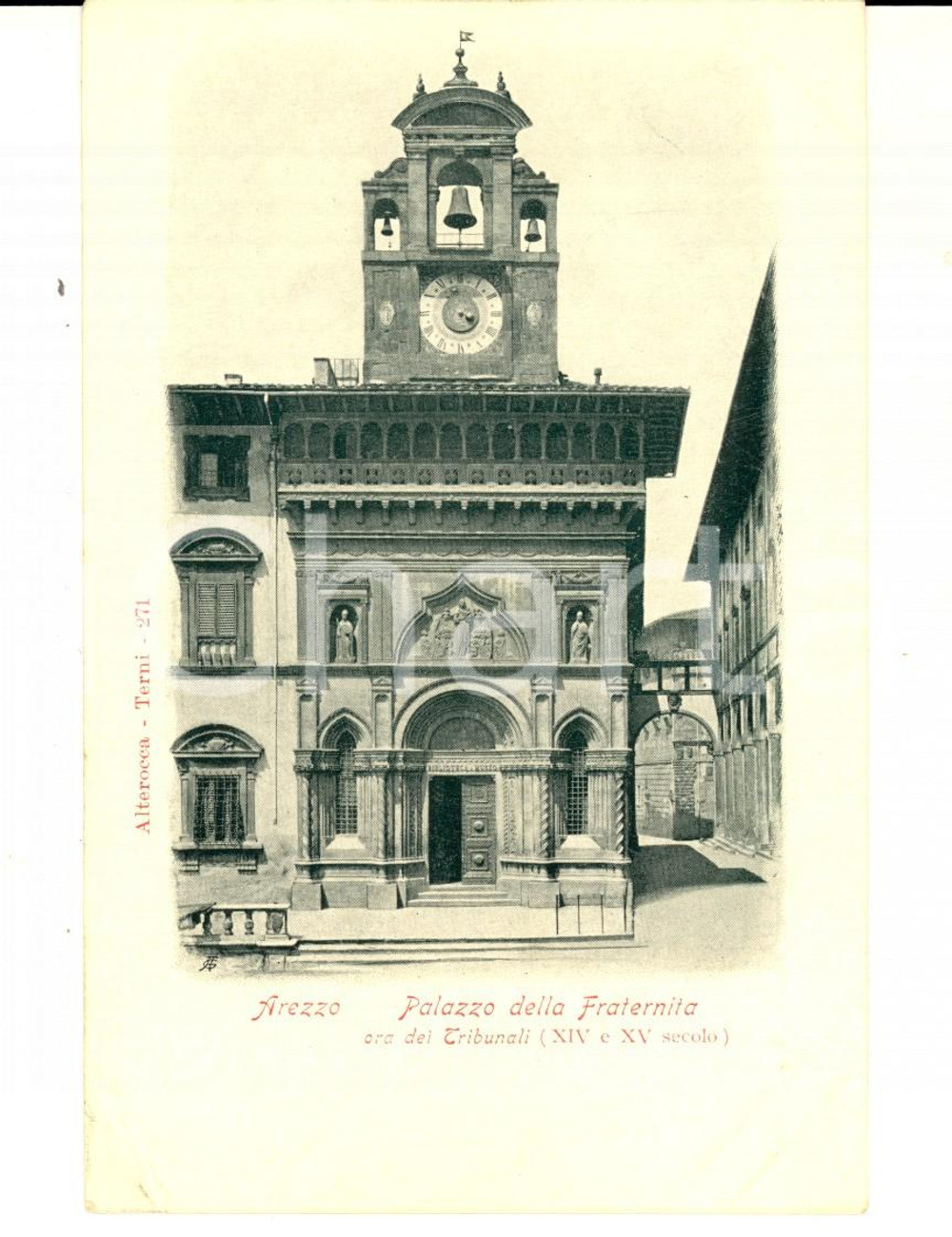 Cartolina originale da collezione 1900 ca AREZZO Veduta con il Palazzo della FRATERNITA  Cartolina postale FP NV 1