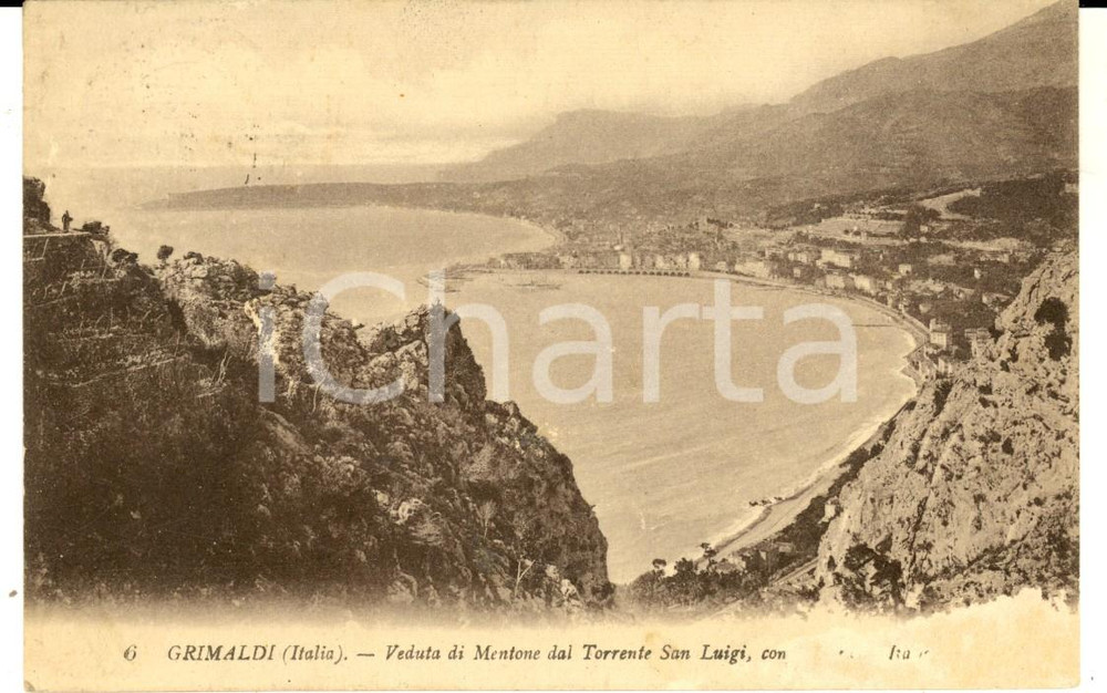Cartolina originale da collezione 1921 VENTIMIGLIA GRIMALDI Veduta di MENTONE dal Torrente SAN LUIGI  Cartolina 1