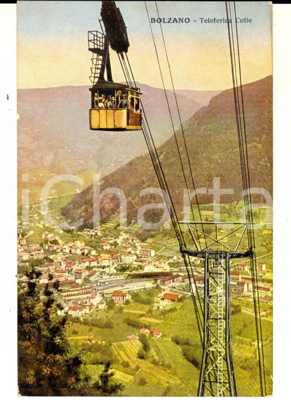 Cartolina originale da collezione 1930 BOLZANO Teleferica Colle Cartolina ILLUSTRATA ANIMATA FP VG 1