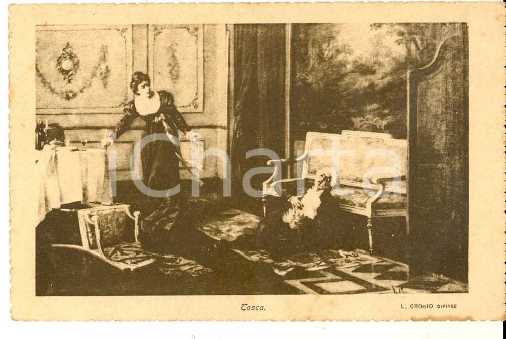 Cartolina originale da collezione 1916 TEATRO TOSCA Una scena dell opera Cartolina L. OROSIO FP VG 1