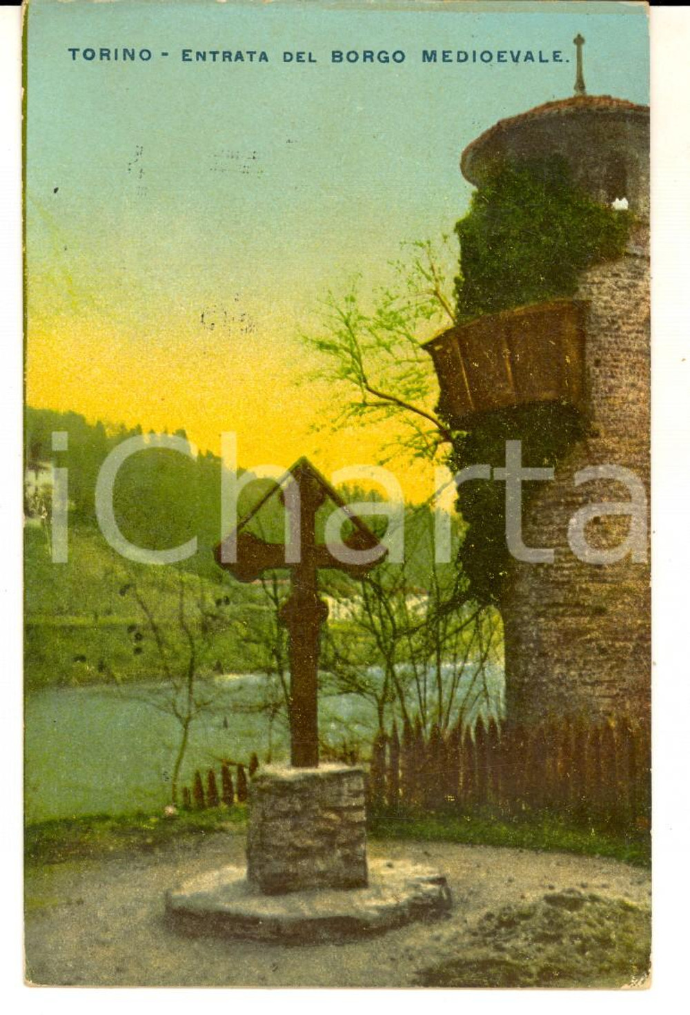 Cartolina originale da collezione 1913 TORINO Entrata Borgo Medievale Cartolina pubblicitaria CREMA SIMPLON 1