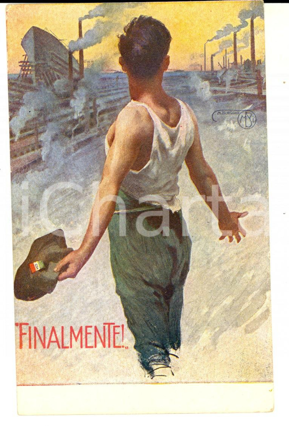 Cartolina originale da collezione 1918 WW1 PROPAGANDA Prestito Nazionale 5% Finalmente! Cartolina ill. BORGONI 1