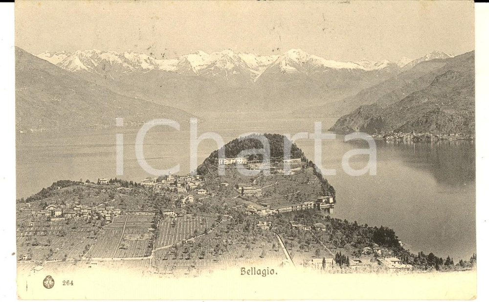 1906 BELLAGIO (CO) Veduta panoramica con il lago *Cartolina postale FP VG