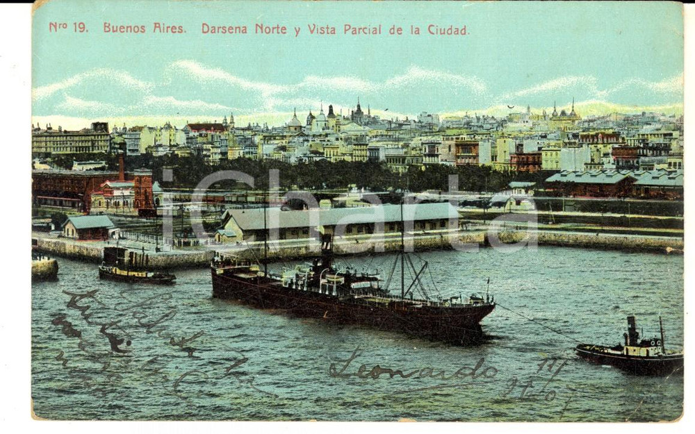 Cartolina originale da collezione 1907 BUENOS AIRES ARGENTINA Darsena Norte y vista de la ciudad Tarjeta postal 1