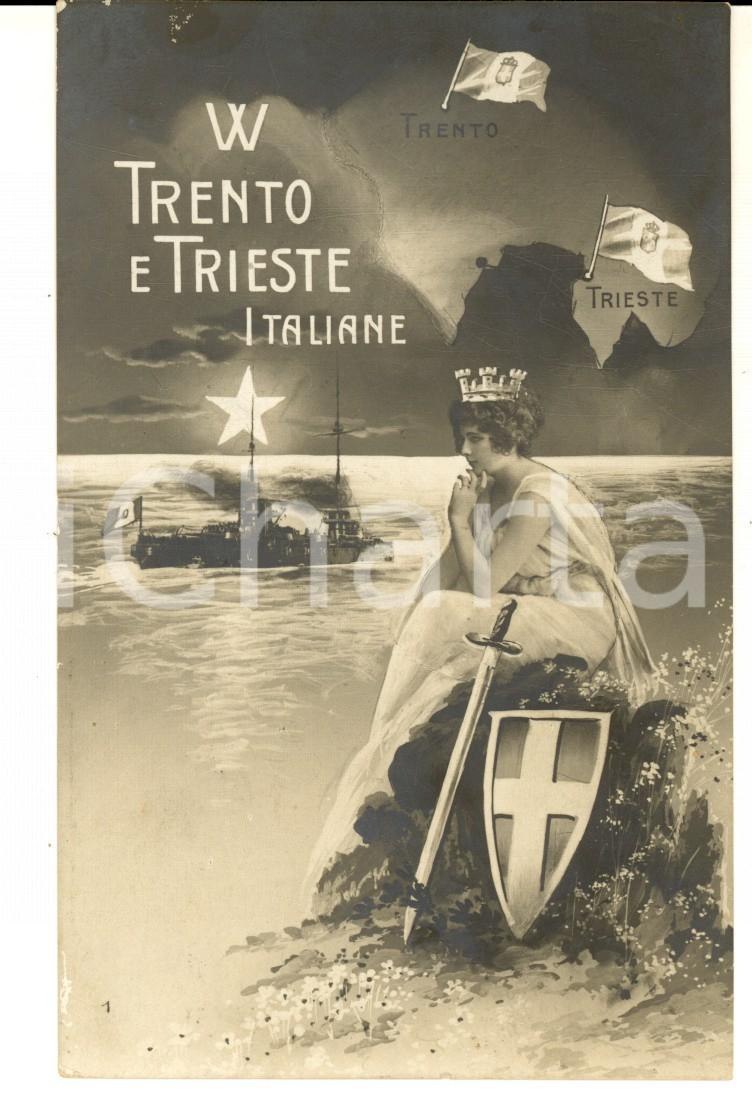 Cartolina originale da collezione 1915 IRREDENTISMO Viva TRENTO e TRIESTE italiane! Cartolina ILLUSTRATA 1