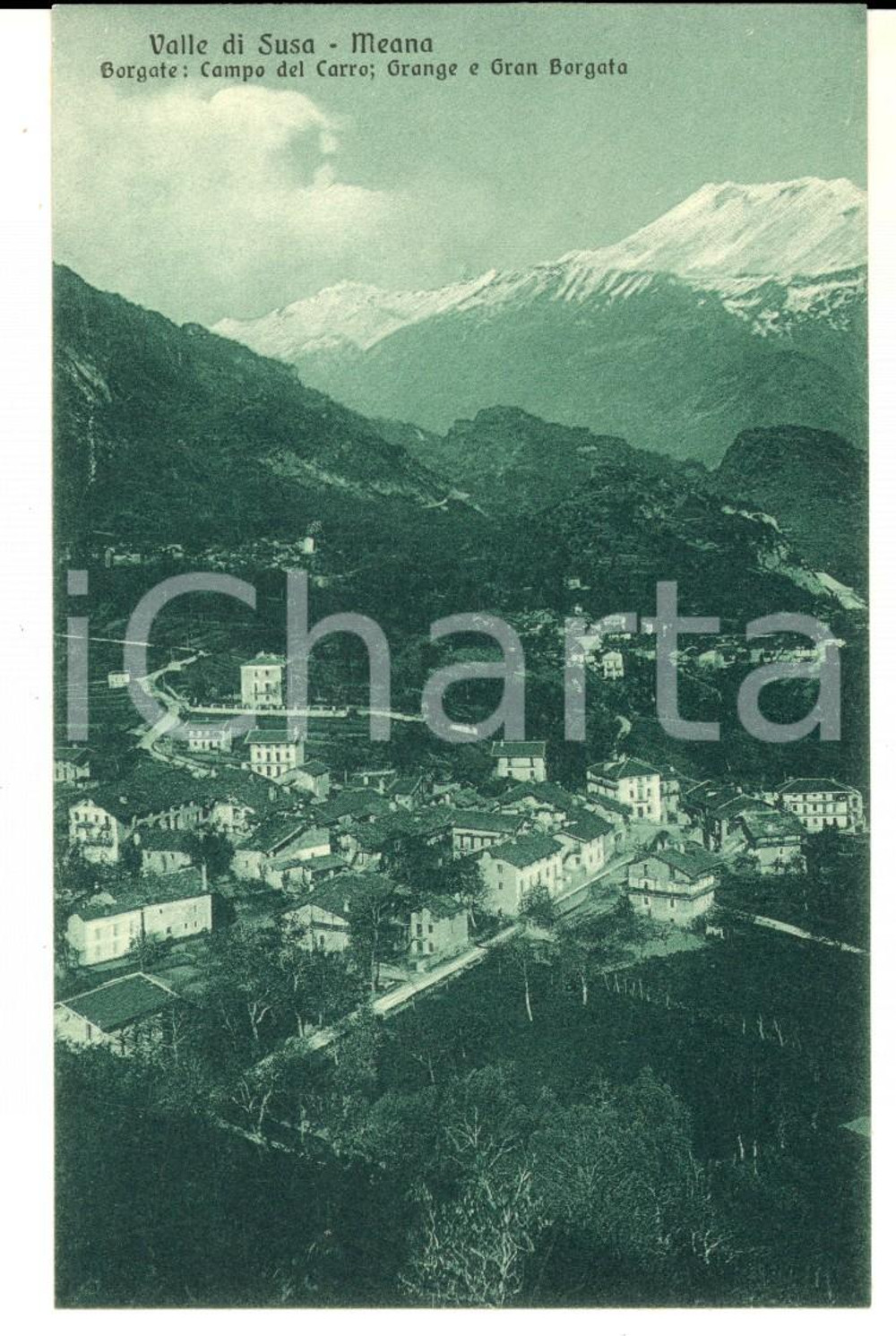 Cartolina originale da collezione 1915 ca MEANA DI SUSA TO Veduta con Campo del Carro e Grange Cartolina FP 1
