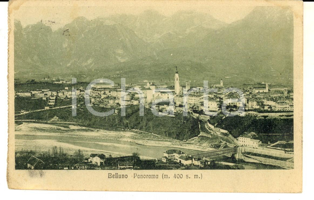 Cartolina originale da collezione 1917 BELLUNO Panorama Cartolina timbro 7Â° ALPINI Battaglione VAI CORDEVOLE 1
