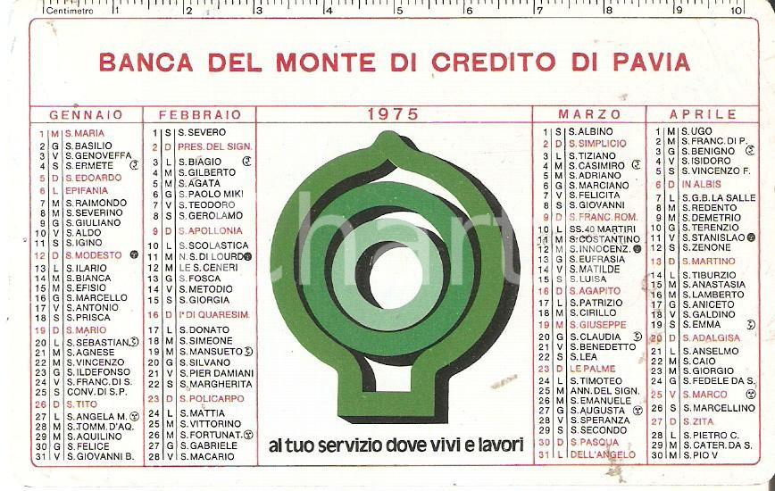 Oggetto da collezione cartaceo 1975 BANCA DEL MONTE DI CREDITO DI PAVIA Calendario 10x7cm 1