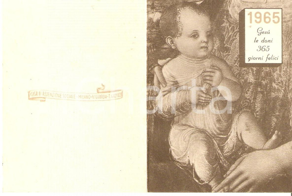 Oggetto da collezione cartaceo 1965 MILANO Casa di redenzione sociale NIGUARDA Calendario 10x7cm 1