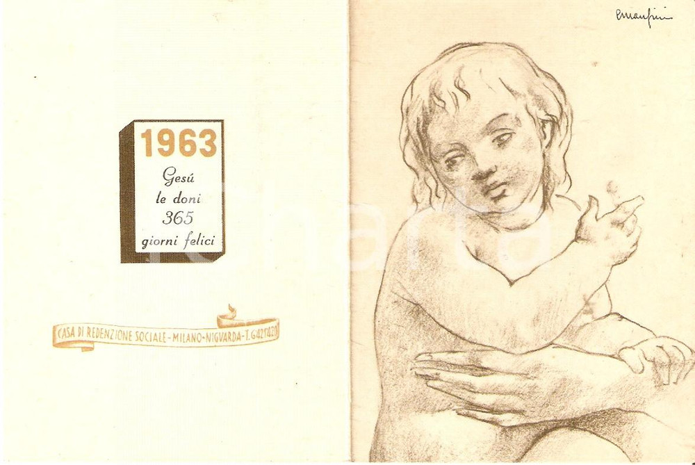 Oggetto da collezione cartaceo 1963 MILANO Casa di redenzione sociale NIGUARDA Calendario 10x7cm 1